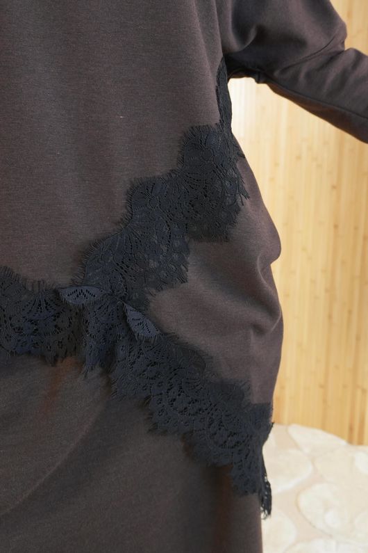 Elena Knit Slant Lace Top Chocolate